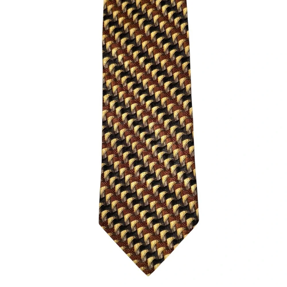 Ermenegildo Zegna Mens Tie Silk Gold Bronze Black Geometric 57x3.75” Italy